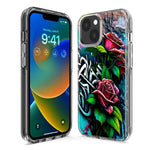 Apple iPhone 15 Pro Red Roses Graffiti Painting Art Hybrid Protective Phone Case Cover