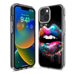 Apple iPhone 15 Colorful Lip Graffiti Painting Art Hybrid Protective Phone Case Cover