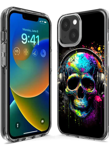 Apple iPhone SE 2nd 3rd Generation Fantasy Skull Headphone Colorful Pop Art Hybrid Protective Phone Case Cover