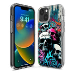 Apple iPhone 15 Pro Max Skulls Graffiti Painting Art Hybrid Protective Phone Case Cover