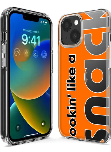 Apple iPhone 15 Plus Orange Clear Funny Text Quote Snack Hybrid Protective Phone Case Cover
