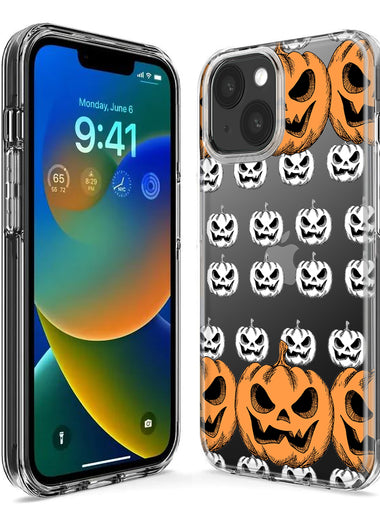 Apple iPhone 12 Halloween Spooky Horror Scary Jack O Lantern Pumpkins Hybrid Protective Phone Case Cover