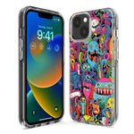 Apple iPhone 15 Plus Psychedelic Trippy Happy Aliens Characters Hybrid Protective Phone Case Cover