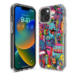 Apple iPhone 15 Psychedelic Trippy Happy Aliens Characters Hybrid Protective Phone Case Cover