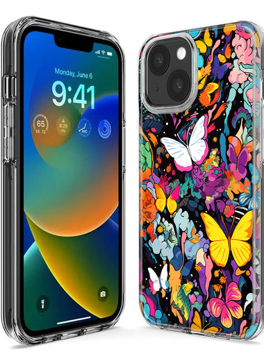 Apple iPhone 15 Psychedelic Trippy Butterflies Pop Art Hybrid Protective Phone Case Cover