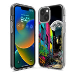 Apple iPhone 14 Pro Max Urban City Full Moon Graffiti Painting Art Hybrid Protective Phone Case Cover