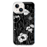 Apple iPhone 14 Plus Line Drawing Art White Floral Flowers Hybrid Protective Phone Case Cover