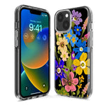 Apple iPhone 14 Pro Max Blue Yellow Vintage Spring Wild Flowers Floral Hybrid Protective Phone Case Cover