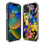 Apple iPhone 15 Pro Max Blue Yellow Vintage Spring Wild Flowers Floral Hybrid Protective Phone Case Cover