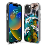 Apple iPhone 15 Pro Max White Daisies Graffiti Wall Art Painting Hybrid Protective Phone Case Cover