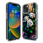 Apple iPhone 15 Pro Max White Roses Graffiti Wall Art Painting Hybrid Protective Phone Case Cover