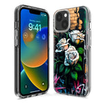 Apple iPhone 14 Pro White Roses Graffiti Wall Art Painting Hybrid Protective Phone Case Cover