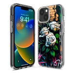 Apple iPhone 15 Plus White Roses Graffiti Wall Art Painting Hybrid Protective Phone Case Cover