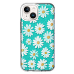 Apple iPhone 14 Plus Turquoise Teal White Daisies Cute Daisy Polka Dots Double Layer Phone Case Cover
