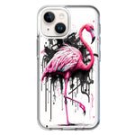 Apple iPhone 15 Plus Pink Flamingo Painting Graffiti Hybrid Protective Phone Case Cover