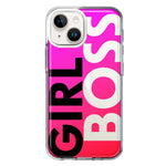 Apple iPhone 14 Plus Pink Clear Funny Text Quote Girl Boss Hybrid Protective Phone Case Cover