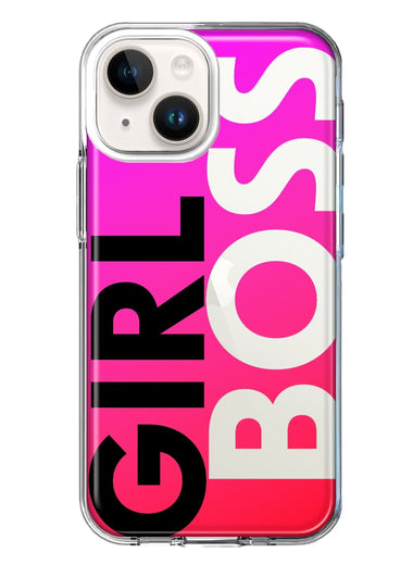 Apple iPhone 15 Plus Pink Clear Funny Text Quote Girl Boss Hybrid Protective Phone Case Cover