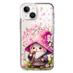 Apple iPhone 14 Cute Pink Cherry Blossom Gnome Spring Floral Flowers Double Layer Phone Case Cover
