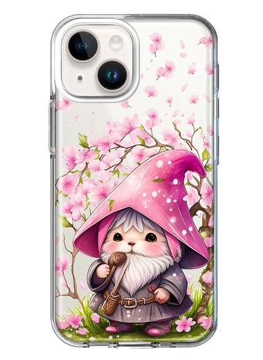 Apple iPhone 15 Plus Cute Pink Cherry Blossom Gnome Spring Floral Flowers Double Layer Phone Case Cover