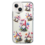 Apple iPhone 15 Plus Cute Pink Purple Cosmos Flowers Gnomes Spring Floral Double Layer Phone Case Cover