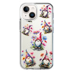 Apple iPhone 14 Plus Cute Pink Purple Cosmos Flowers Gnomes Spring Floral Double Layer Phone Case Cover