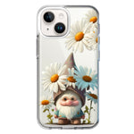 Apple iPhone 15 Plus Cute Gnome White Daisy Flowers Floral Hybrid Protective Phone Case Cover