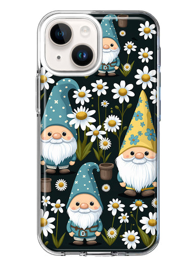 Apple iPhone 15 Plus Cute White Daisies Gnomes Flowers Floral Double Layer Phone Case Cover