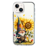 Apple iPhone 15 Cute Gnome Sunflowers Clear Hybrid Protective Phone Case Cover