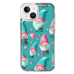 Apple iPhone 15 Turquoise Pink Hearts Gnomes Hybrid Protective Phone Case Cover