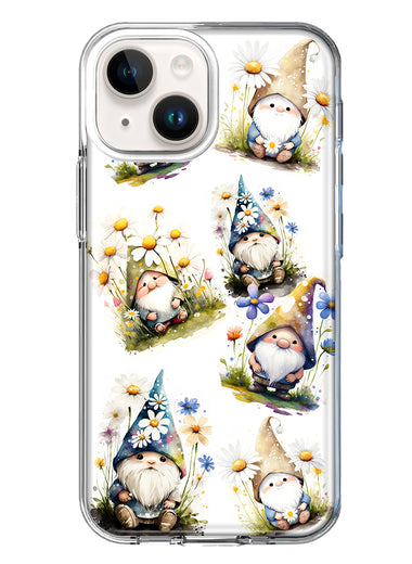 Apple iPhone 14 Plus Cute White Blue Daisies Gnomes Hybrid Protective Phone Case Cover