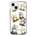 Apple iPhone 15 Cute White Blue Daisies Gnomes Hybrid Protective Phone Case Cover