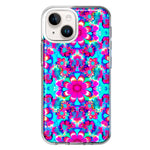 Apple iPhone 15 Plus Pink Blue Vintage Hippie Tie Dye Flowers Hybrid Protective Phone Case Cover