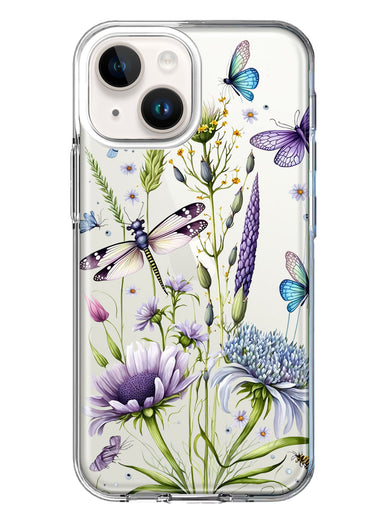 Apple iPhone 14 Lavender Dragonfly Butterflies Spring Flowers Hybrid Protective Phone Case Cover