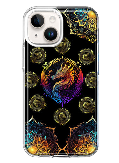 Apple iPhone 14 Mandala Geometry Abstract Dragon Pattern Hybrid Protective Phone Case Cover