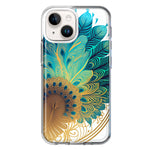 Apple iPhone 15 Plus Mandala Geometry Abstract Peacock Feather Pattern Hybrid Protective Phone Case Cover
