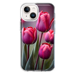 Apple iPhone 14 Plus Pink Tulip Flowers Floral Hybrid Protective Phone Case Cover