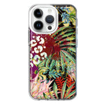 Apple iPhone 14 Pro Leopard Tropical Flowers Vacation Dreams Hibiscus Floral Hybrid Protective Phone Case Cover