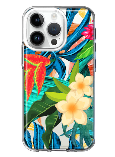 Apple iPhone 14 Pro Blue Monstera Pothos Tropical Floral Summer Flowers Hybrid Protective Phone Case Cover