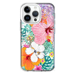 Apple iPhone 14 Pro Hawaiian Vibes Hibiscus Flowers Monstera Vacation Summer Hybrid Protective Phone Case Cover