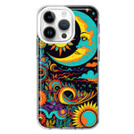 Apple iPhone 14 Pro Neon Rainbow Psychedelic Indie Hippie Indie Moon Hybrid Protective Phone Case Cover