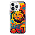 Apple iPhone 14 Pro Neon Rainbow Psychedelic Indie Hippie Sun Moon Hybrid Protective Phone Case Cover