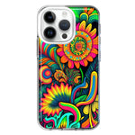 Apple iPhone 14 Pro Neon Rainbow Psychedelic Indie Hippie Sunflowers Hybrid Protective Phone Case Cover