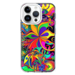 Apple iPhone 14 Pro Neon Rainbow Psychedelic Hippie Wild Flowers Hybrid Protective Phone Case Cover