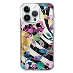 Apple iPhone 14 Pro Zebra Stripes Tropical Flowers Purple Blue Summer Vibes Hybrid Protective Phone Case Cover