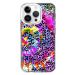 Apple iPhone 14 Pro Vibrant Pink Purple Tie Dye Summer Leopard Swirl Rainbow Hybrid Protective Phone Case Cover
