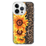 Apple iPhone 14 Pro Yellow Summer Sunflowers Brown Leopard Honeycomb Hybrid Protective Phone Case Cover