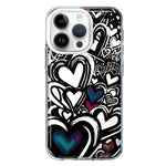 Apple iPhone 14 Pro Black White Hearts Love Graffiti Hybrid Protective Phone Case Cover