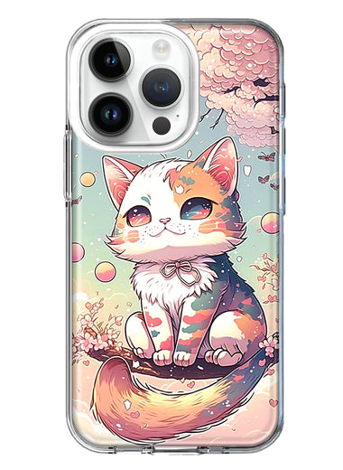 Apple iPhone 14 Pro Kawaii Manga Pink Cherry Blossom Cute Cat Hybrid Protective Phone Case Cover