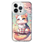 Apple iPhone 14 Pro Kawaii Manga Pink Cherry Blossom Cute Cat Hybrid Protective Phone Case Cover