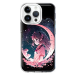 Apple iPhone 14 Pro Kawaii Manga Pink Cherry Blossom Dreaming Moon Girl Hybrid Protective Phone Case Cover